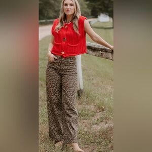 Vestique Leopard Print Flare Jeans